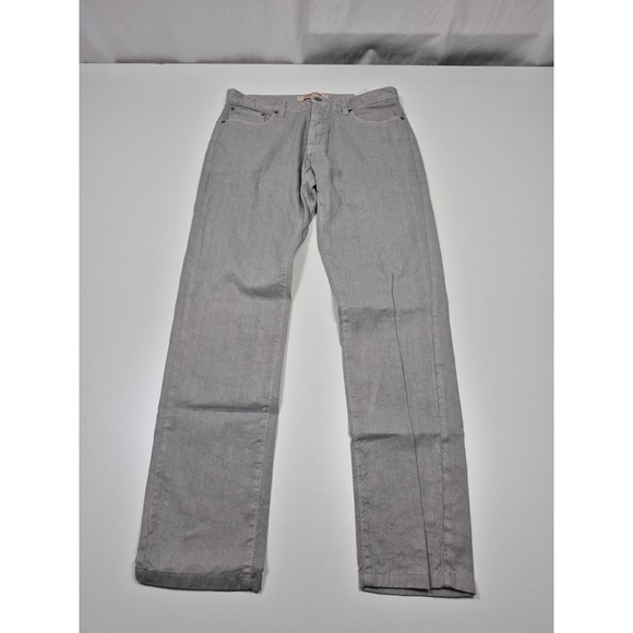 120% Lino Chino Pants Mens 30x32 Gray Slim Flat Front Linen Cotton Spandex Italy